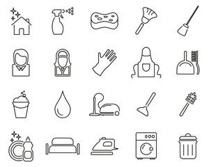 Fototapeta premium Cleaning Product & Equipment Icons Thin Line Set Big