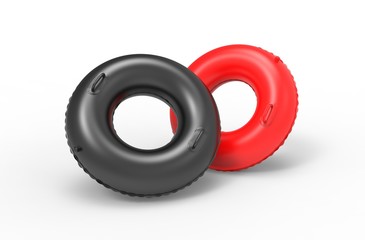 Adult Kids Swimming Ring Inflatable Pool Float Circular Tube For Branding. 3d render illustration.