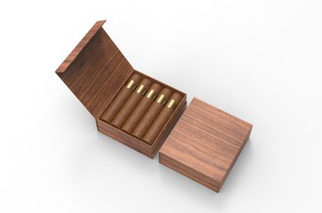 Blank cigars in hard paper box template for mock up, 3d render illustration. 