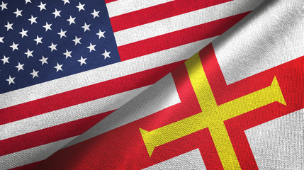 United States and Guernsey two flags textile cloth, fabric texture