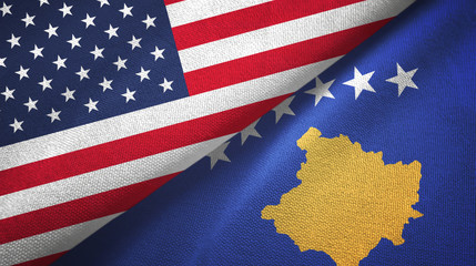 United States and Kosovo two flags textile cloth, fabric texture