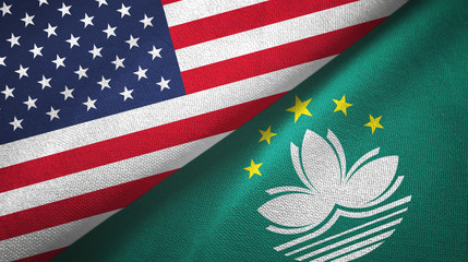 United States and Macau two flags textile cloth, fabric texture