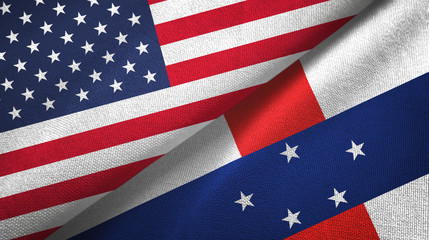 United States and Netherlands Antilles two flags textile cloth, fabric texture