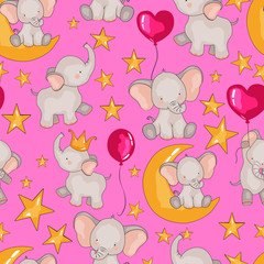 seamless pattern with fabulous elephants, wallpaper for baby