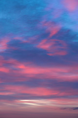 Morning sky with different colors. Colorful dawn in the mountains.