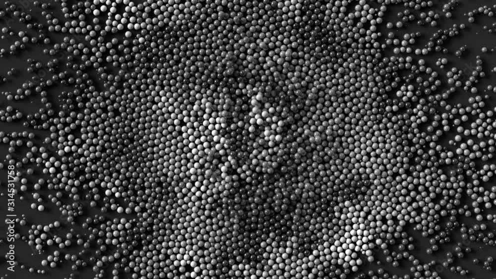 Aufkleber 3d render background with particles are filling the screen and push each other with dynamic interact