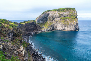 Volcanic coastline nature geological feature on Faial Island, The Azores