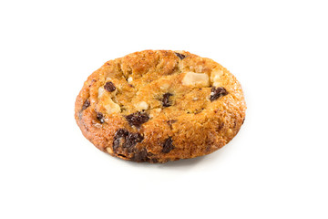 Chocolate chip cookie with black and white chocolate, isolated on white background