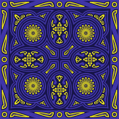 contemporary yellow and blue asia antique pattern