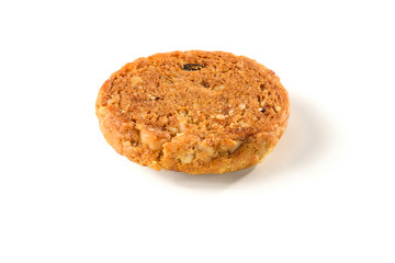 Upside down chocolate chip cookie with white chocolate, isolated on white background