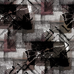 Seamless abstract pattern. Grunge print in black, white and brown. Texture.