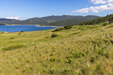 Fototapeta na wymiar Panorama of Belmeken Reservoir, Rila mountain, Bulgaria