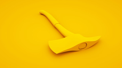 Axe on yellow background. Minimal idea concept, 3d illustration