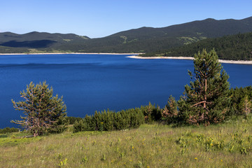 Fototapeta na wymiar Panorama of Belmeken Reservoir, Rila mountain, Bulgaria