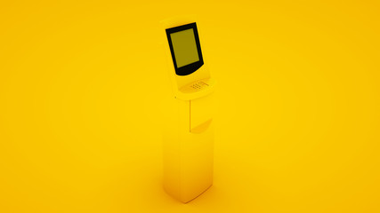 Outdoor Yellow ATM, Automated Teller Machine, Payment Terminal isolated on yellow background - 3d Illustration