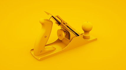 jointer plane isolated on yellow background. Minimal idea concept, 3d illustration