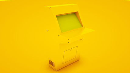 Slot Machine on yellow background. Minimal idea concept, 3d illustration