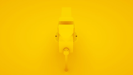 Metal vise on yellow background. Minimal idea concept, 3d illustration