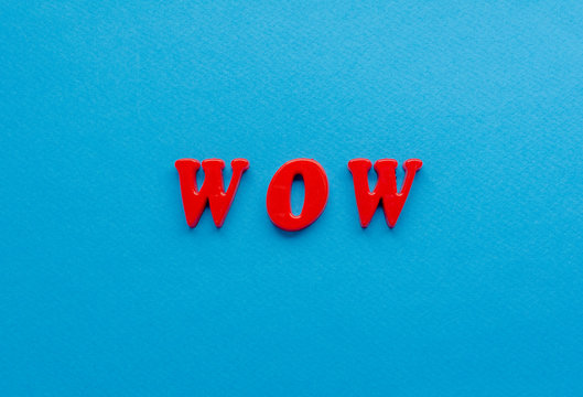  red wow on  blue paper background
