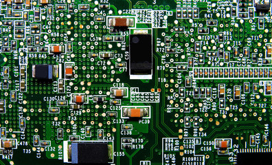 Electonics board with components in close up               