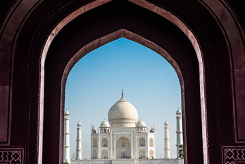 Taj Mahal ivory-white marble building mosque, Agra India. 