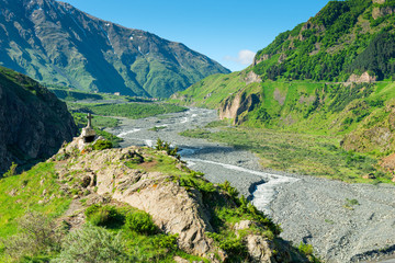 Fototapeta na wymiar Green high Caucasus mountains in Georgia beautiful landscapes
