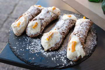 Sicilian cannoli with ricotta and candied