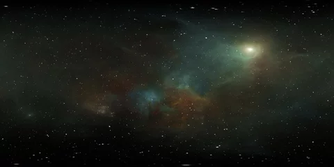 360-Grad-Raumhintergrund mit Nebel und Sternen, äquirechteckige Projektion, Umgebungskarte. Sphärisches HDRI-Panorama. © Peter Jurik