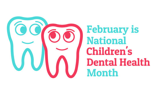 February is National Children's Dental Health Month - NCDHM. Template for background, banner, card, poster with text inscription. Vector EPS10 illustration.