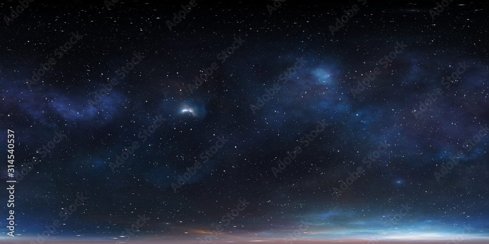 Wall mural 360 degree space background with nebula and stars, equirectangular projection, environment map. hdri