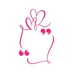 Calligraphic flourish quote box frame. vector quote box with heart for love valentine card. Blank template design quotation bubble quotes symbols. Creative banner illustration