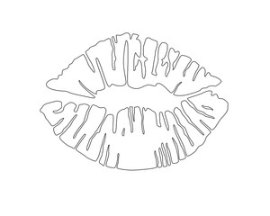 Imprint of painted lips. Vector outline of the imprint of painted lips - a linear drawing for coloring. Outline. Vector kiss.