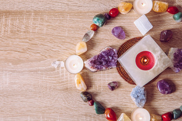 Setting up a semi precious stone crystal grid in home helps your intentions to manifest concept....