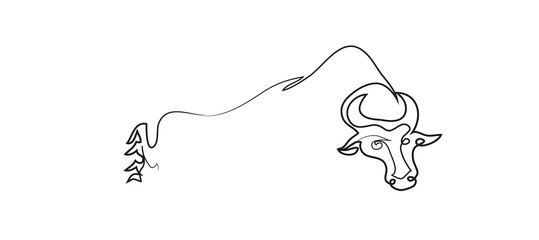 One continuous line drawing of buffalo. Simple line art drawing of buffalo.