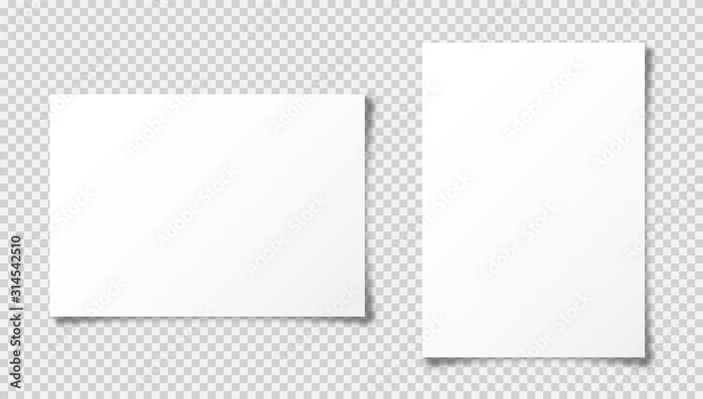 Wall mural realistic blank paper sheet with shadow in a4 format isolated on transparent checkered background. n