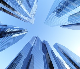 Obraz na płótnie Canvas Skyscrapers view from below. Modern high-rise buildings. Modern city .. 3D rendering