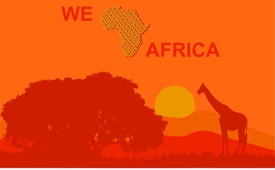 Vector illustration of a classic African landscape with We Love Africa inscription