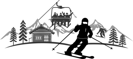 Winter Sport Ski Silhouette Illustration