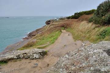 Path on the coastline at tregastel in brittany. France