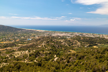 Panoramic view from the hill Filerimos on the aegean sea on Greek island Rhodes