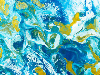 Blue with gold creative abstract hand painted background, marble texture