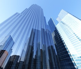 Fototapeta na wymiar Skyscrapers view from below. Modern high-rise buildings. Modern city .. 3D rendering