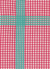  background red and turquoise checkered cloth kitchen towels. Vintage pattern closeup