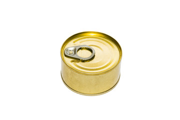Tin can with seafood on a white background 