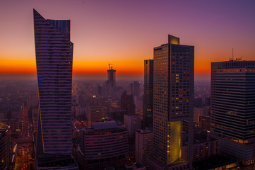 Warszawa centrum zachód słońca wieżowce