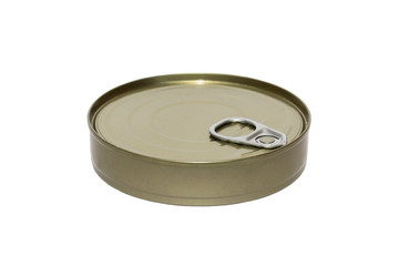 Tin can with seafood on a white background 