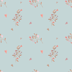 Watercolor pastel pattern with hearts and flowers