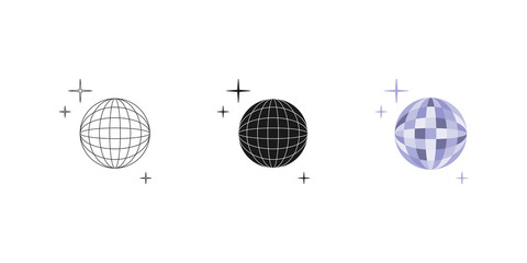 Disco ball. Set. Three options. Icon. Editable. Vector