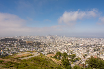 Panoramic view of San Francisco city from Twin Peaks, California United States