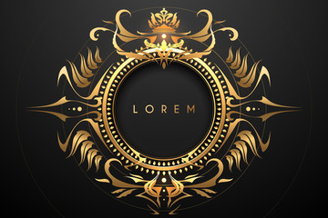 Gold vintage circle frame on black backgrround